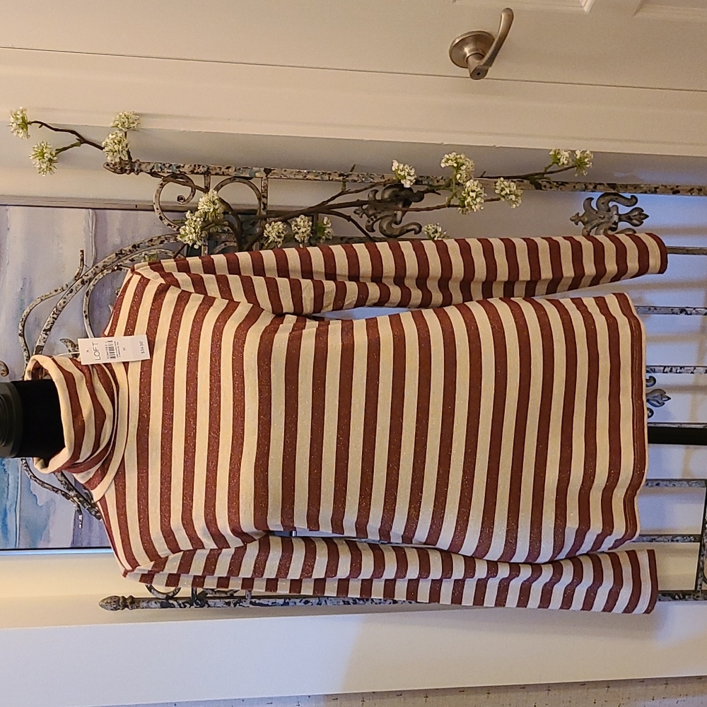 NWT Loft Metallic Bronze /Cream Striped Relaxed Turtleneck sz M